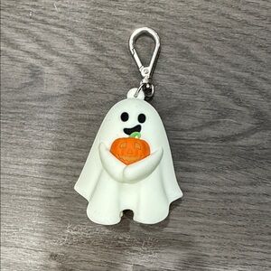 Bath & Body Works White Ghost Keychain PocketBac with Orange Pumpkin Charm